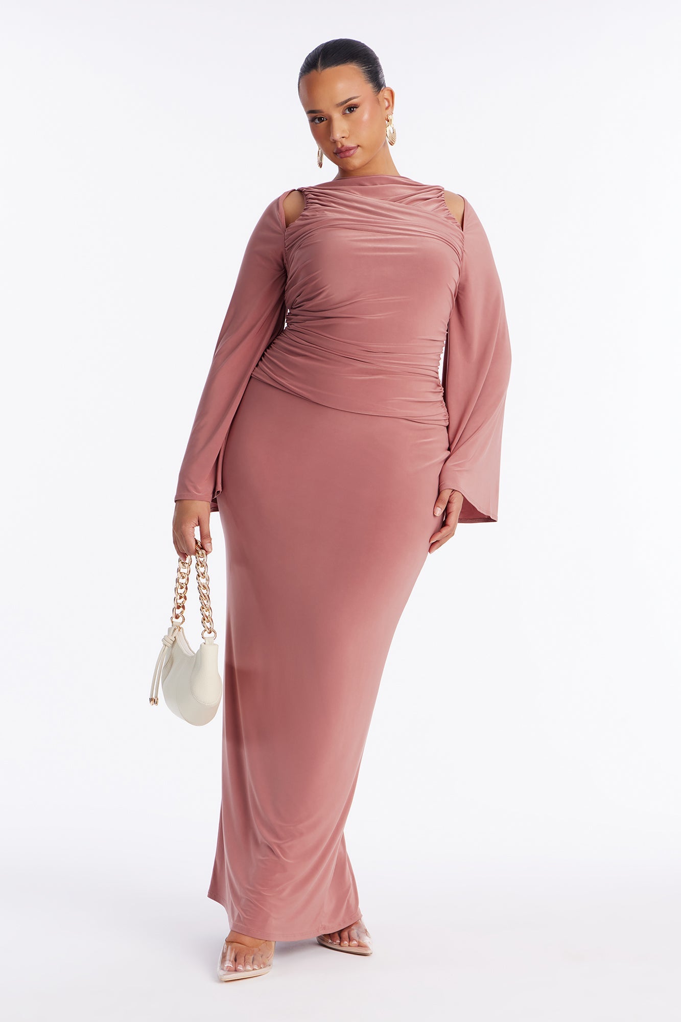 Carlita Ruched High Neck Maxi Skirt Set - Mauve