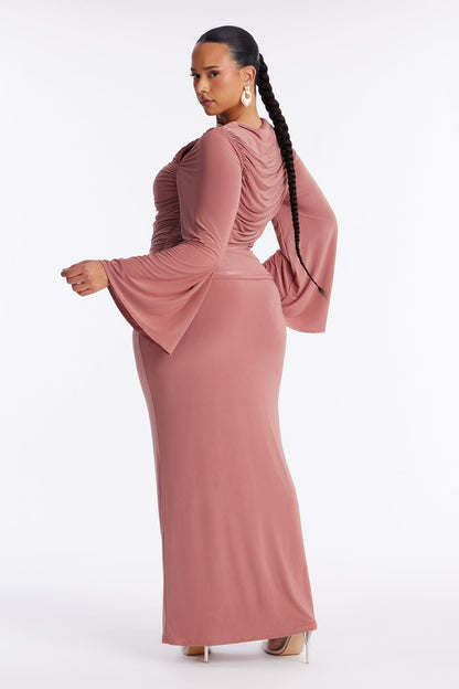 Carlita Ruched High Neck Maxi Skirt Set - Mauve
