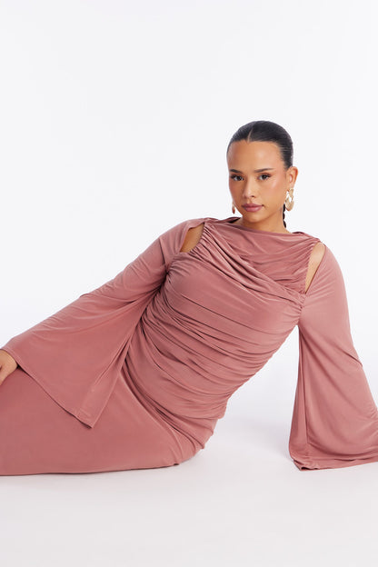 Carlita Ruched High Neck Maxi Skirt Set - Mauve