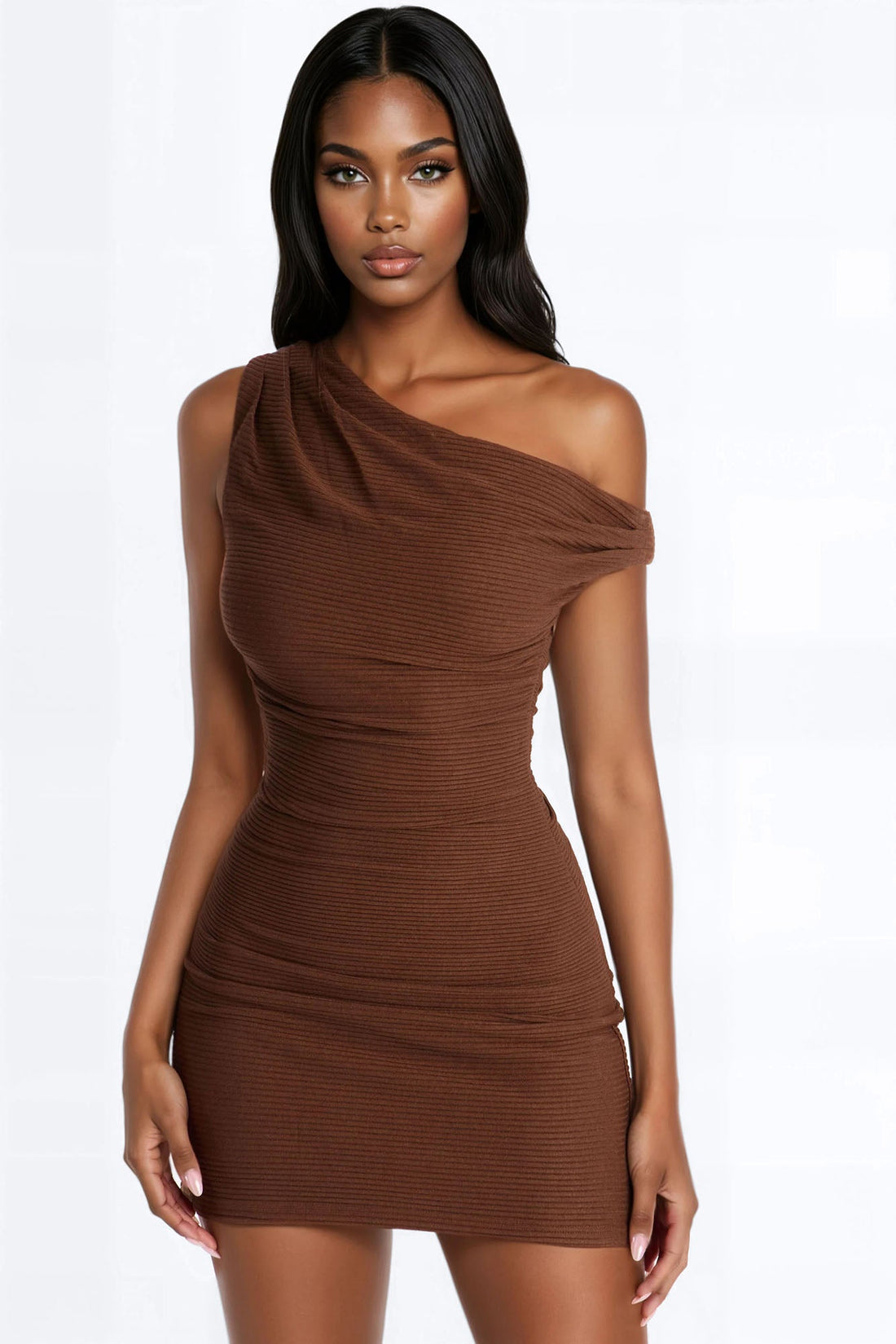 Noor Sleeveless Ribbed Mini Dress - Chocolate