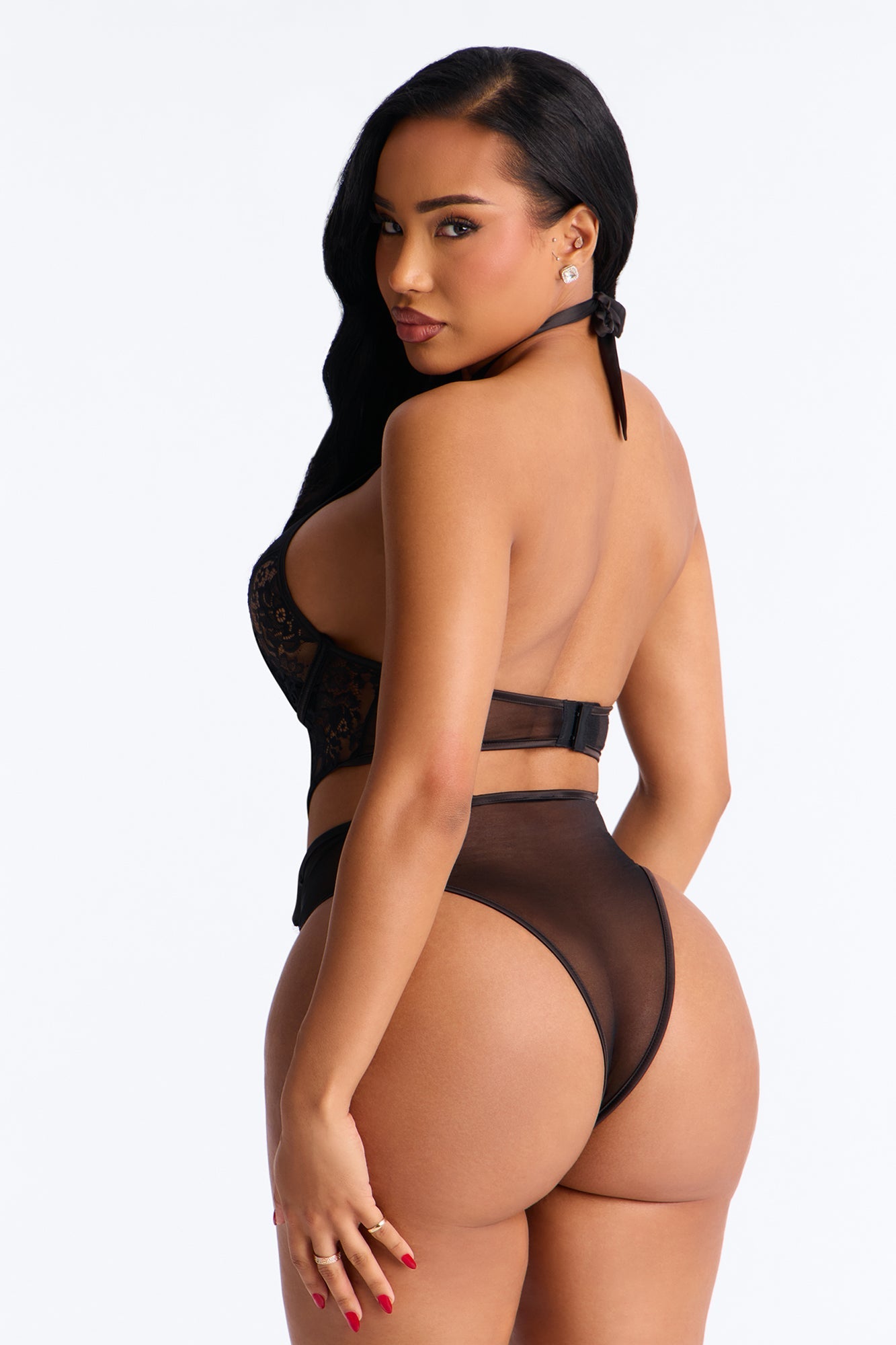 Where You Belong Mesh Lace Teddy - Black