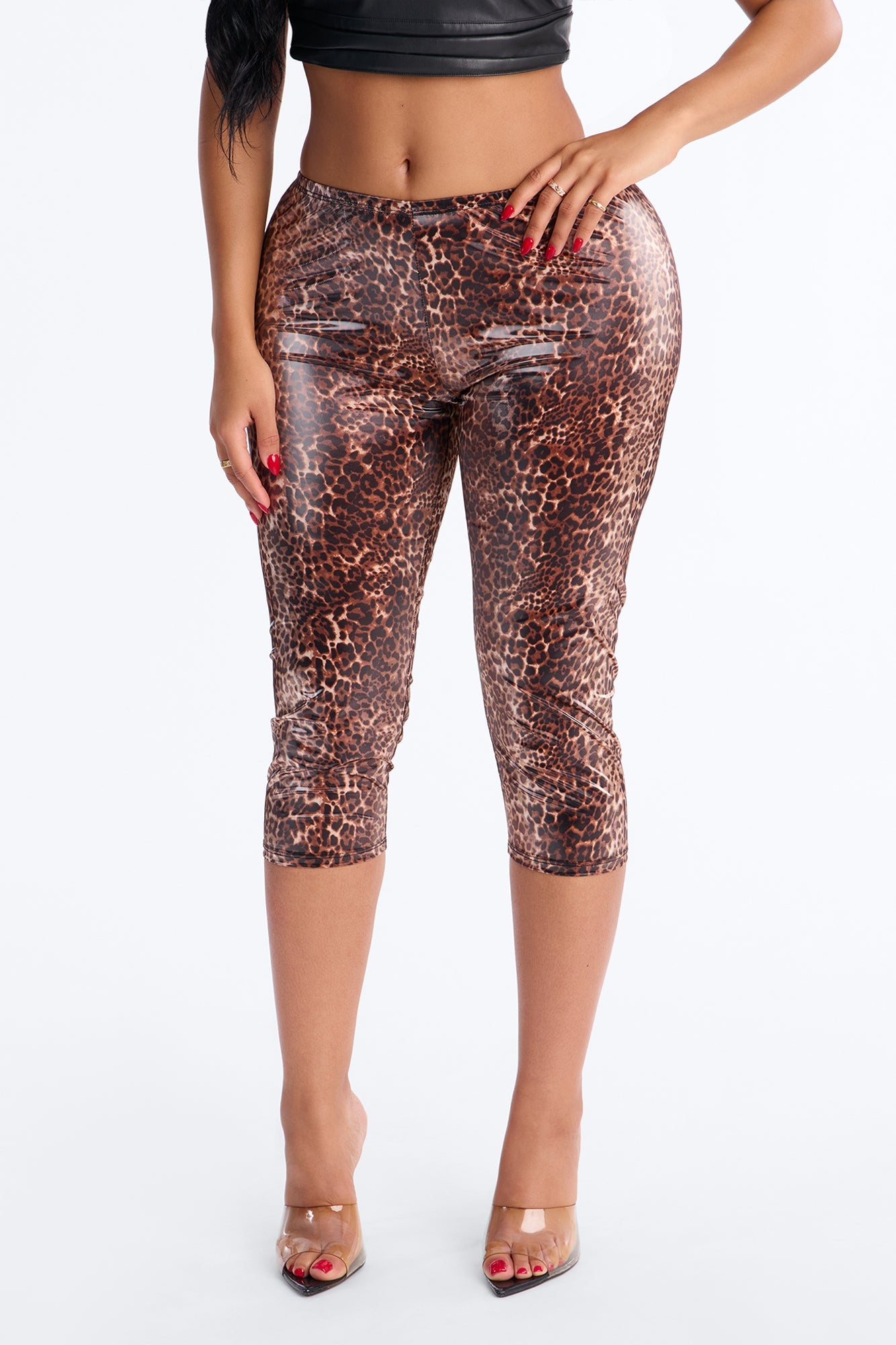 Griselda Leopard Print Latex Mesh Legging - Leopard