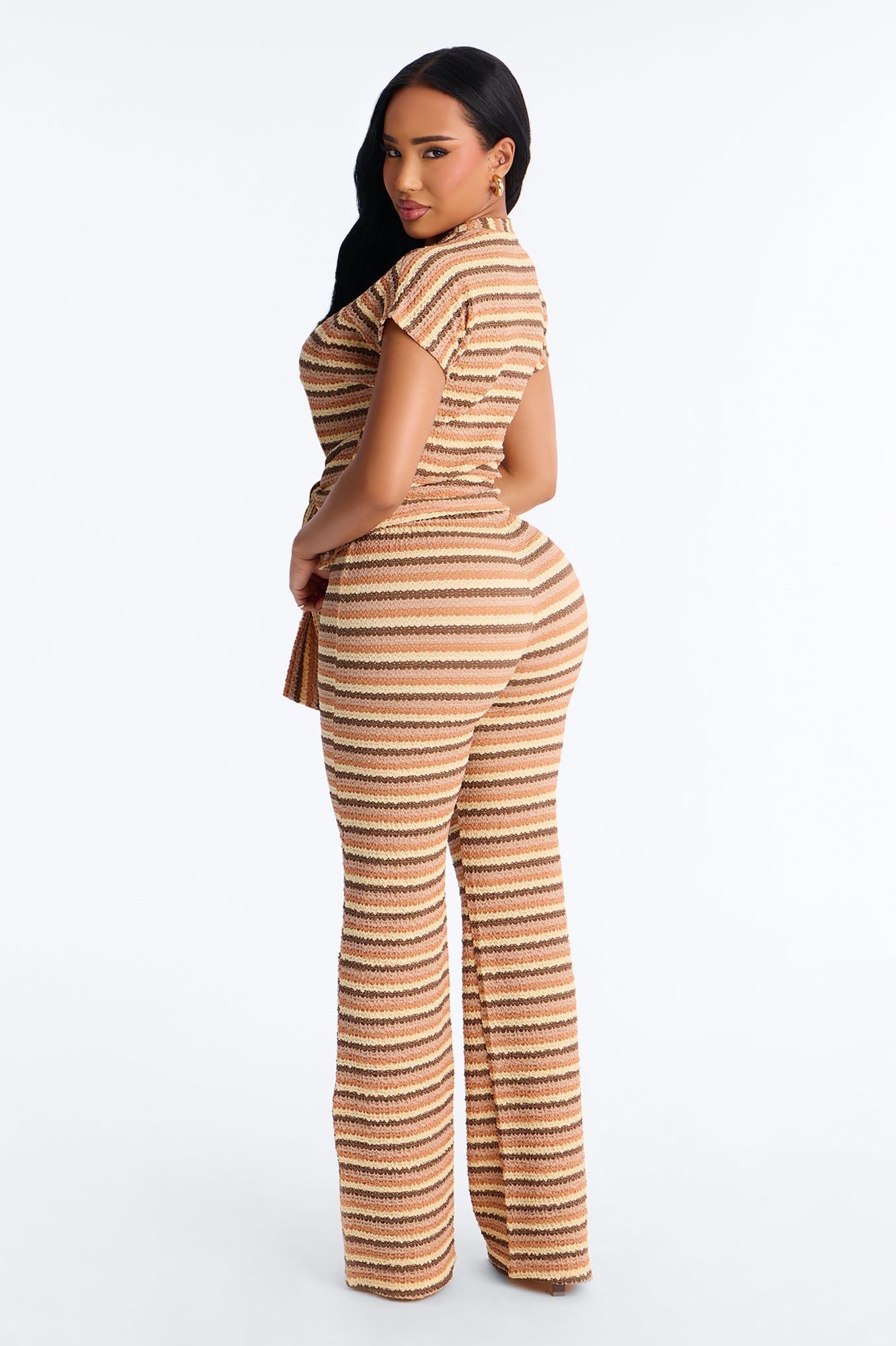 Lucia Textured Striped Pant Set - Khaki