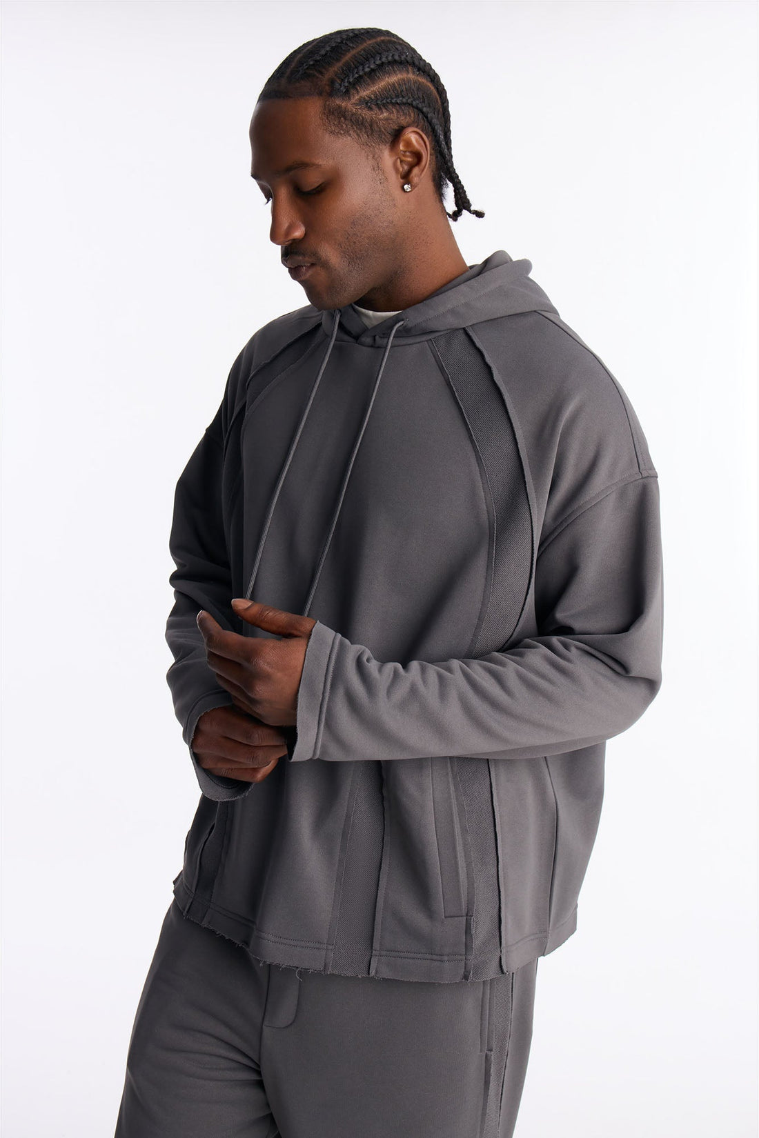 Oversized Inside Out Panels Hoodie - Dark Grey