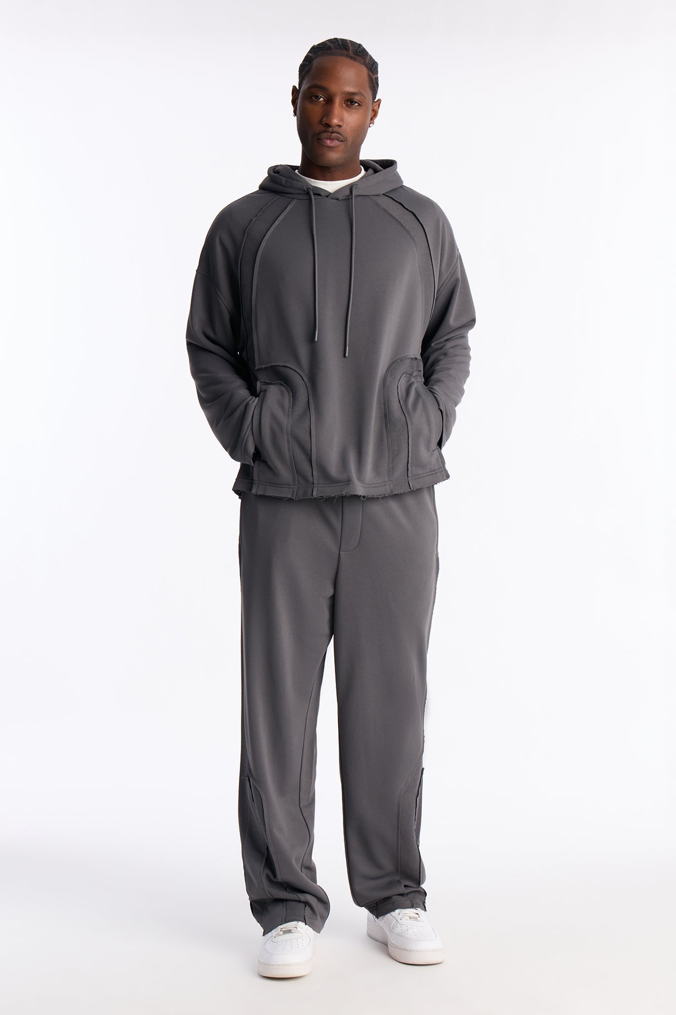 Inside Out Panels Straight Sweatpants - Dark Grey