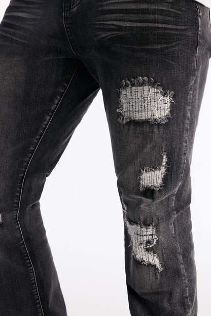 Stacked Skinny Flare Classic Destroyed Jeans - Black Wash