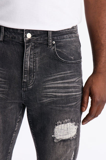 Stacked Skinny Flare Classic Destroyed Jeans - Black Wash