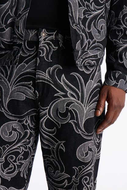 Straight Baroque Jacquard Jean - Black Wash