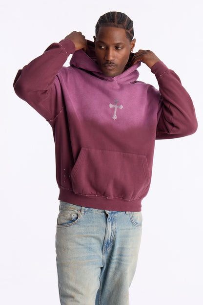 God Is Stronger Rhinestone Hoodie - Plum