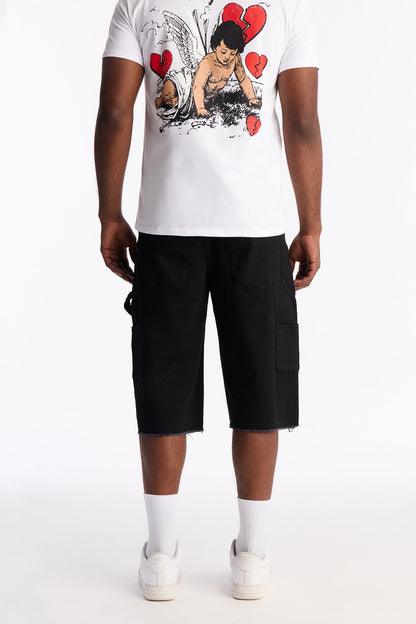 Baggy Flamed Jewel Carpenter Denim Short - Black