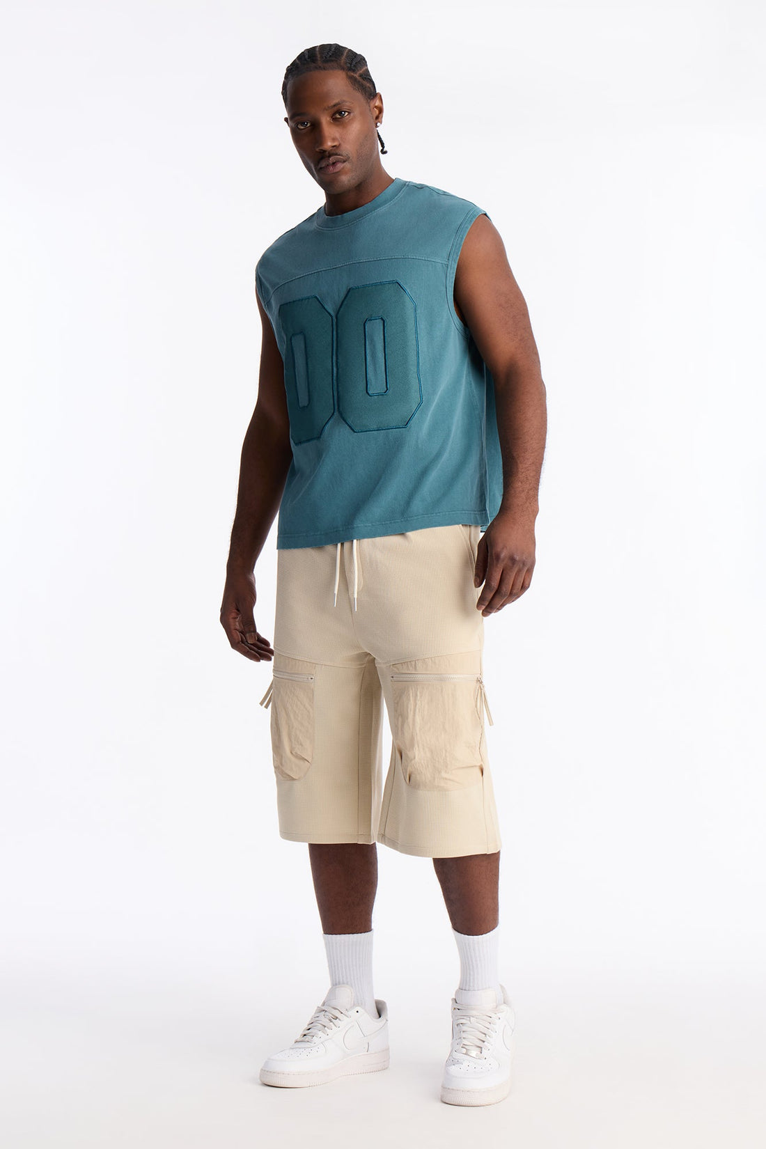 Relaxed Asymmetrical Waffle Tech Short - Off White