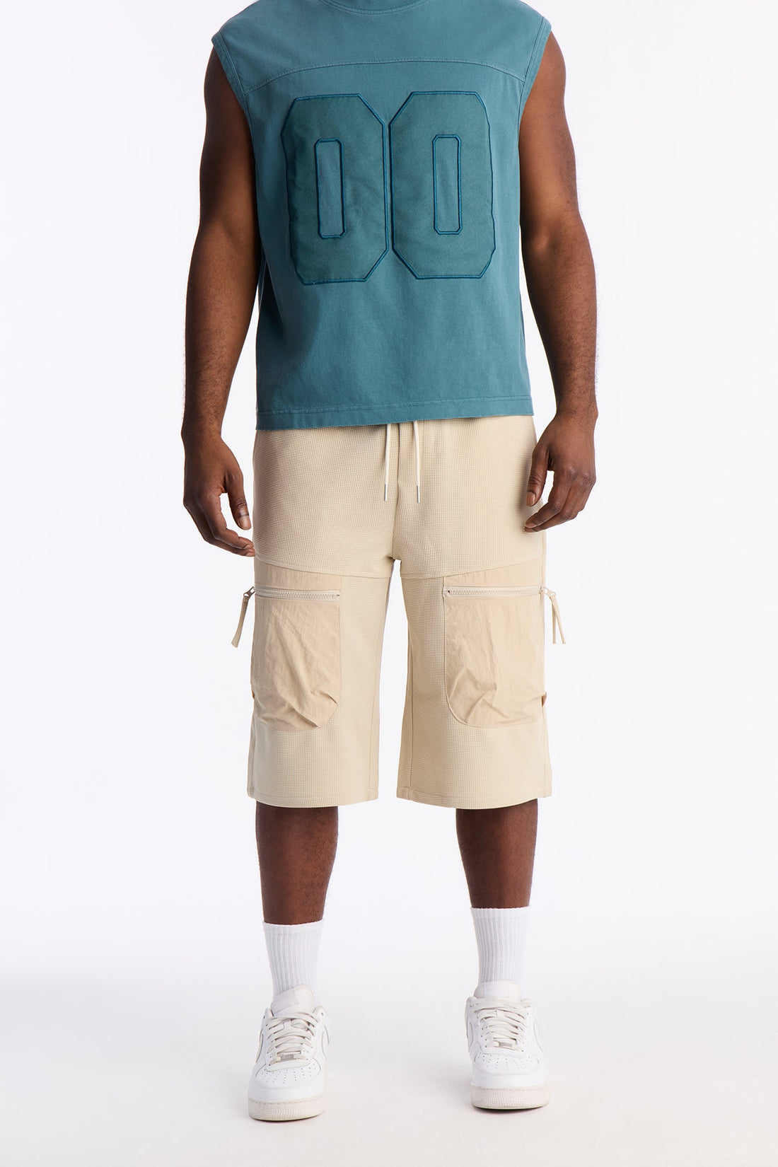 Relaxed Asymmetrical Waffle Tech Short - Off White