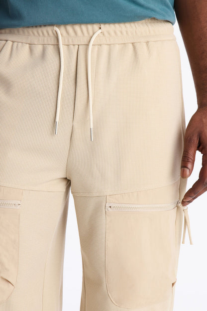 Relaxed Asymmetrical Waffle Tech Short - Off White