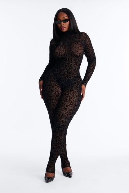 Spotted Desire Leopard Mesh Jumpsuit - Black/Black