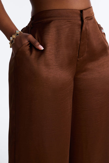 Romance Me Satin Trouser - Brown