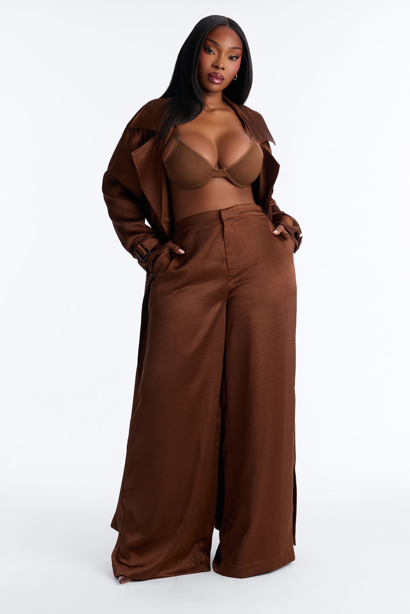 Romance Me Satin Trouser - Brown