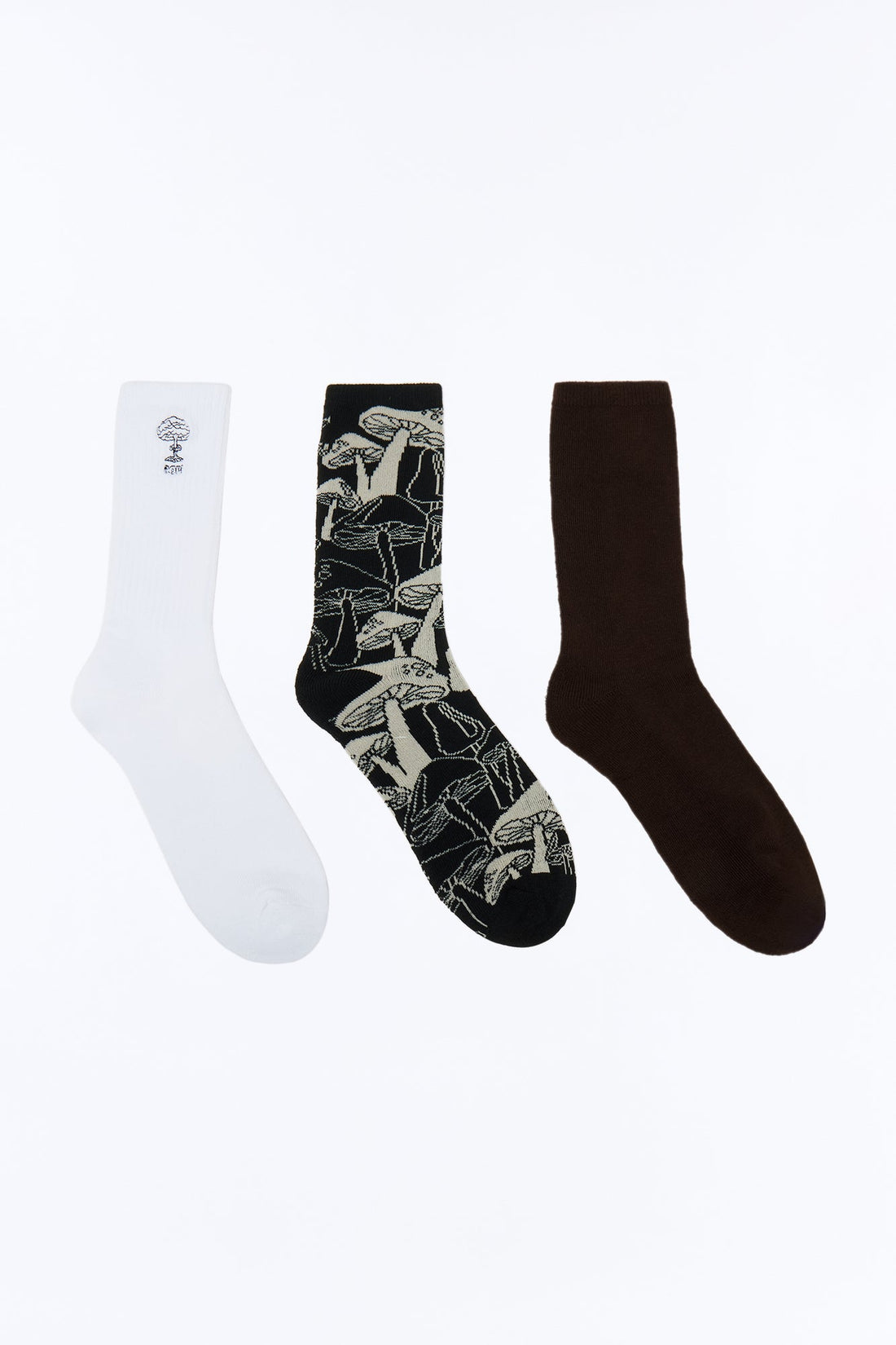 Dope Mushroom Solid Graphic Crew Socks 3 Pack - White/combo