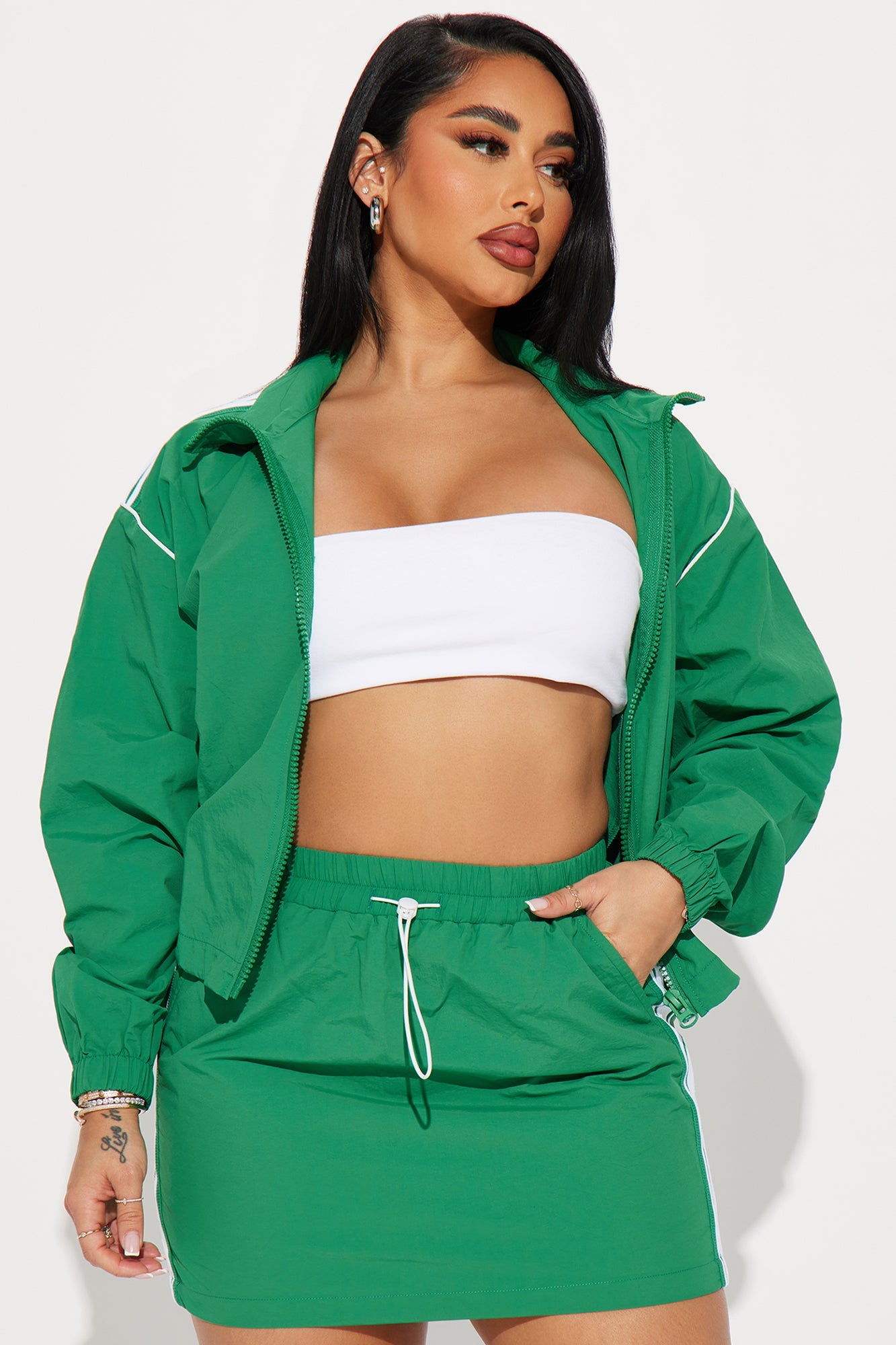 Tennis Court Ready Windbreaker Skirt Set - Kelly Green