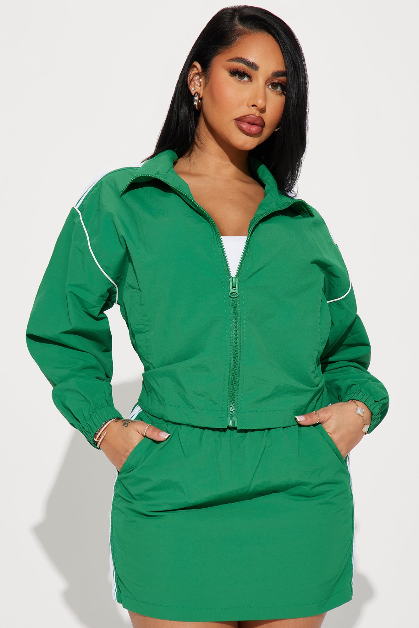 Tennis Court Ready Windbreaker Skirt Set - Kelly Green