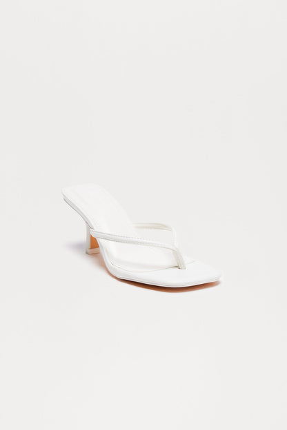 Yasmin Faux Leather Thong Heel Mules - White