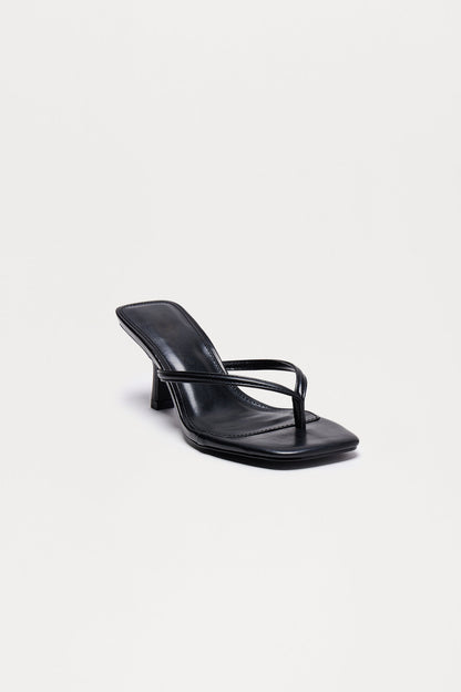 Yasmin Faux Leather Thong Heel Mules - Black