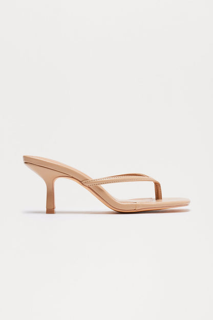 Yasmin Faux Leather Thong Heel Mules - Camel