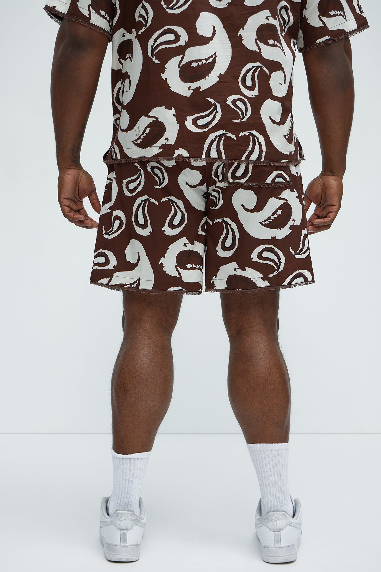Paisley Print Frayed Shorts - Brown/combo