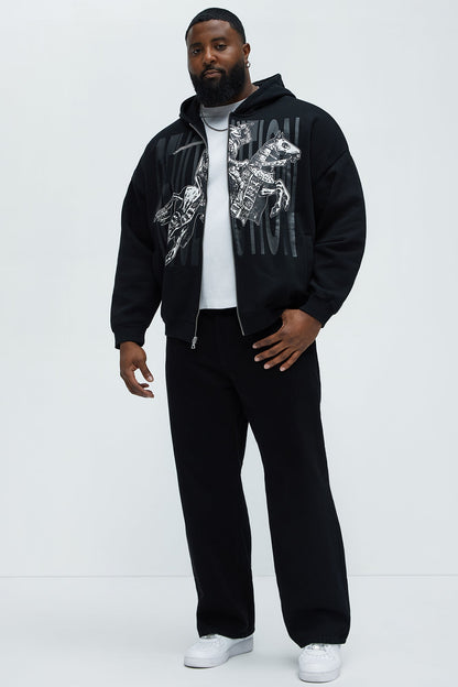 Tyson Crusader Printed Oversized Zip Hoodie - Black