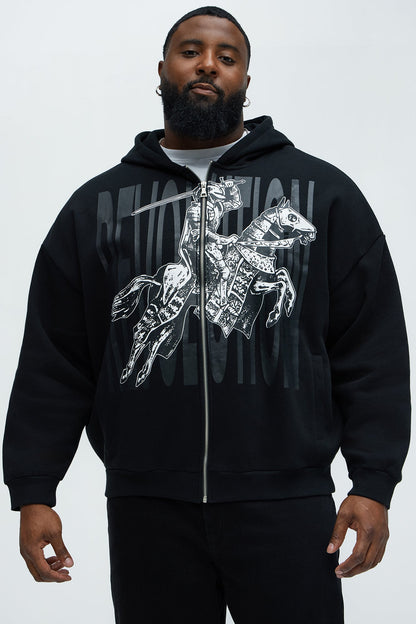 Tyson Crusader Printed Oversized Zip Hoodie - Black