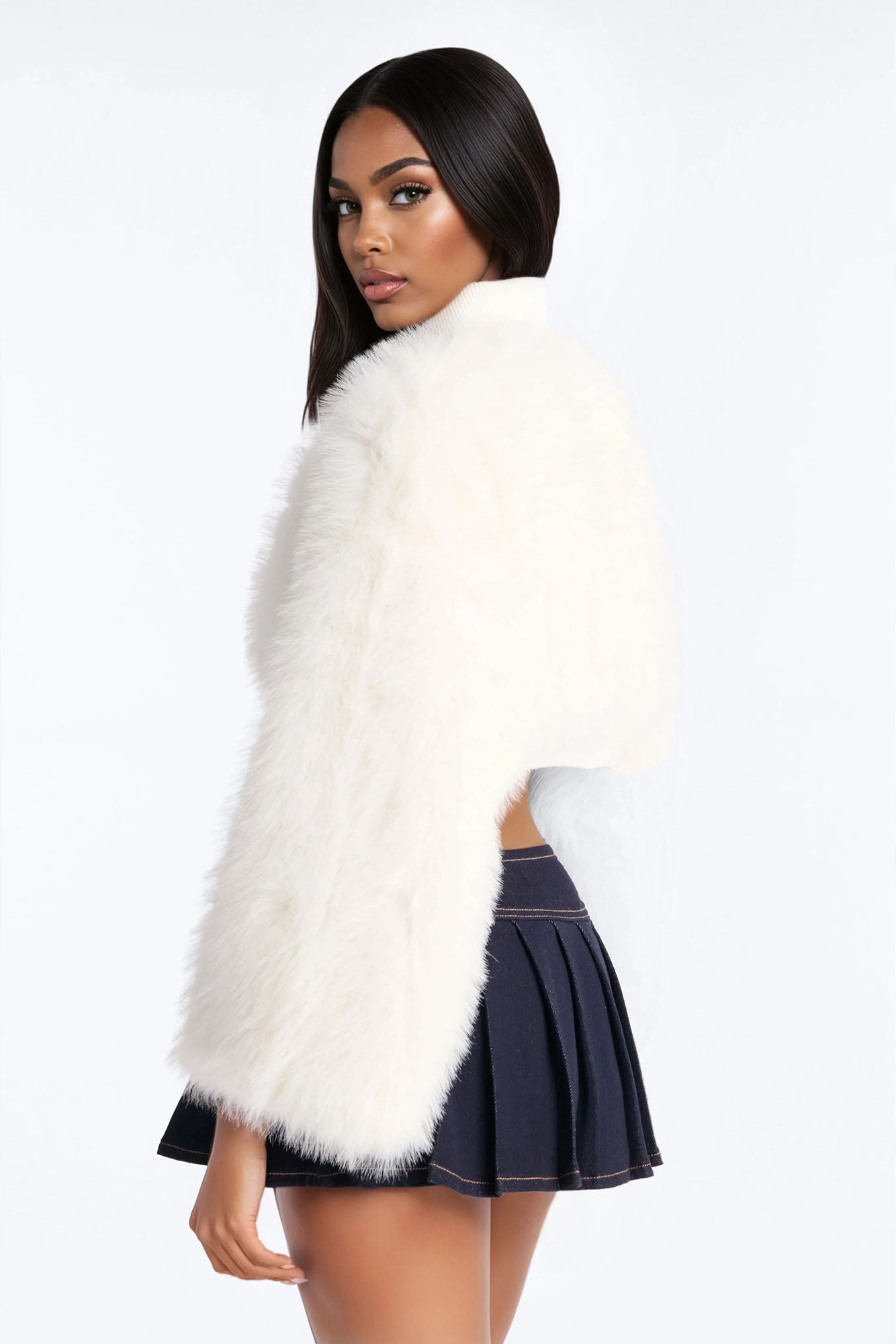 Eliza Cropped Faux Fur Coat - White