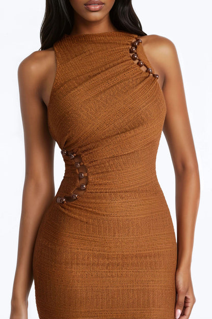 Jane Beaded Maxi Dress - Medium Brown