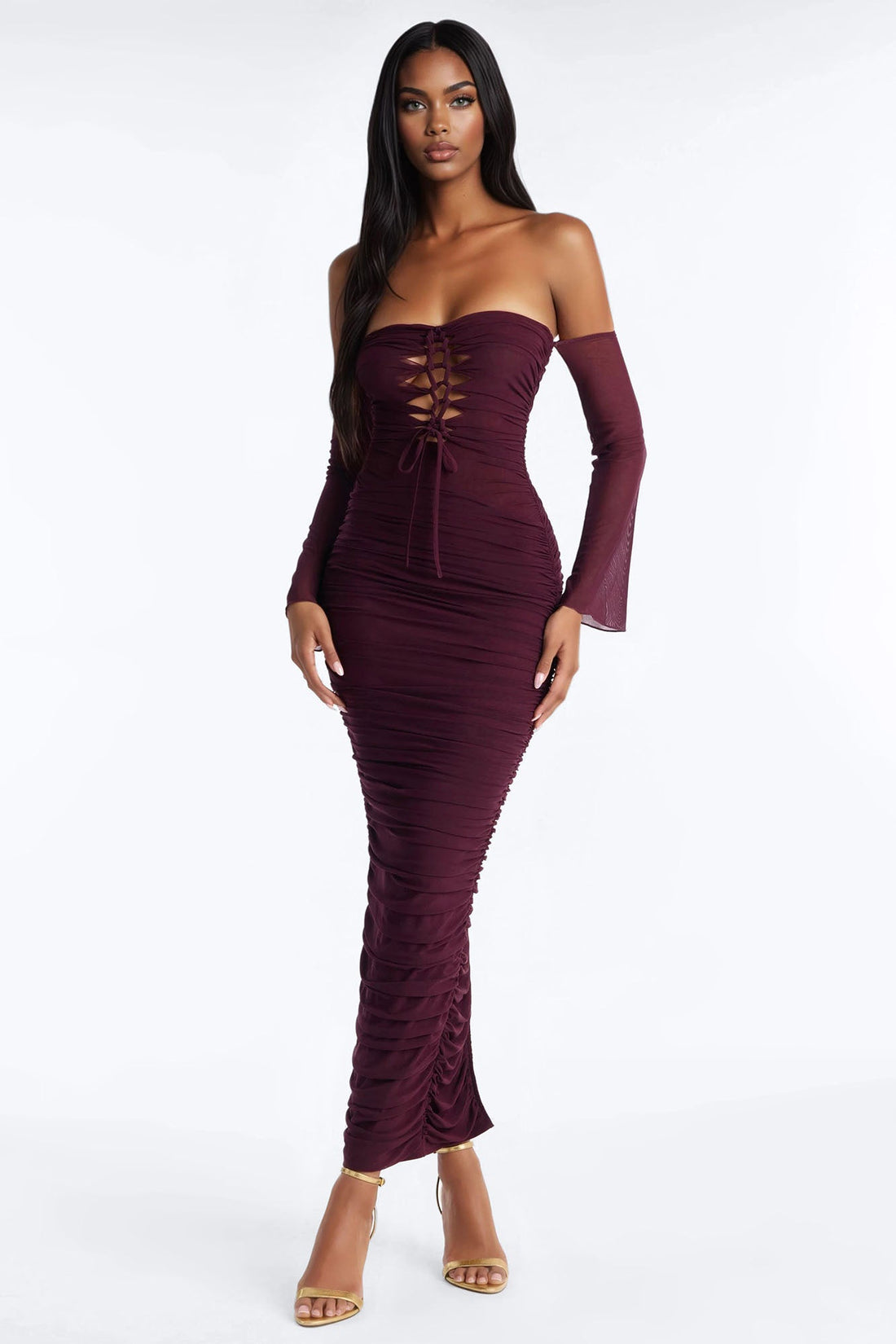 Bad Thing Mesh Maxi Dress - Burgundy
