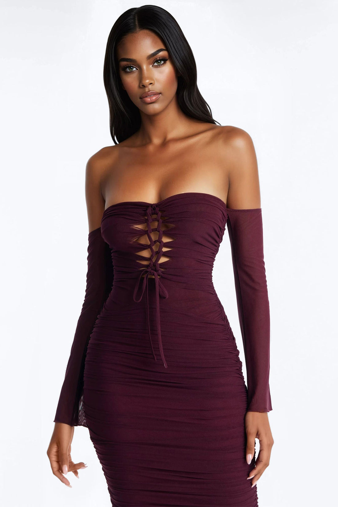 Bad Thing Mesh Maxi Dress - Burgundy