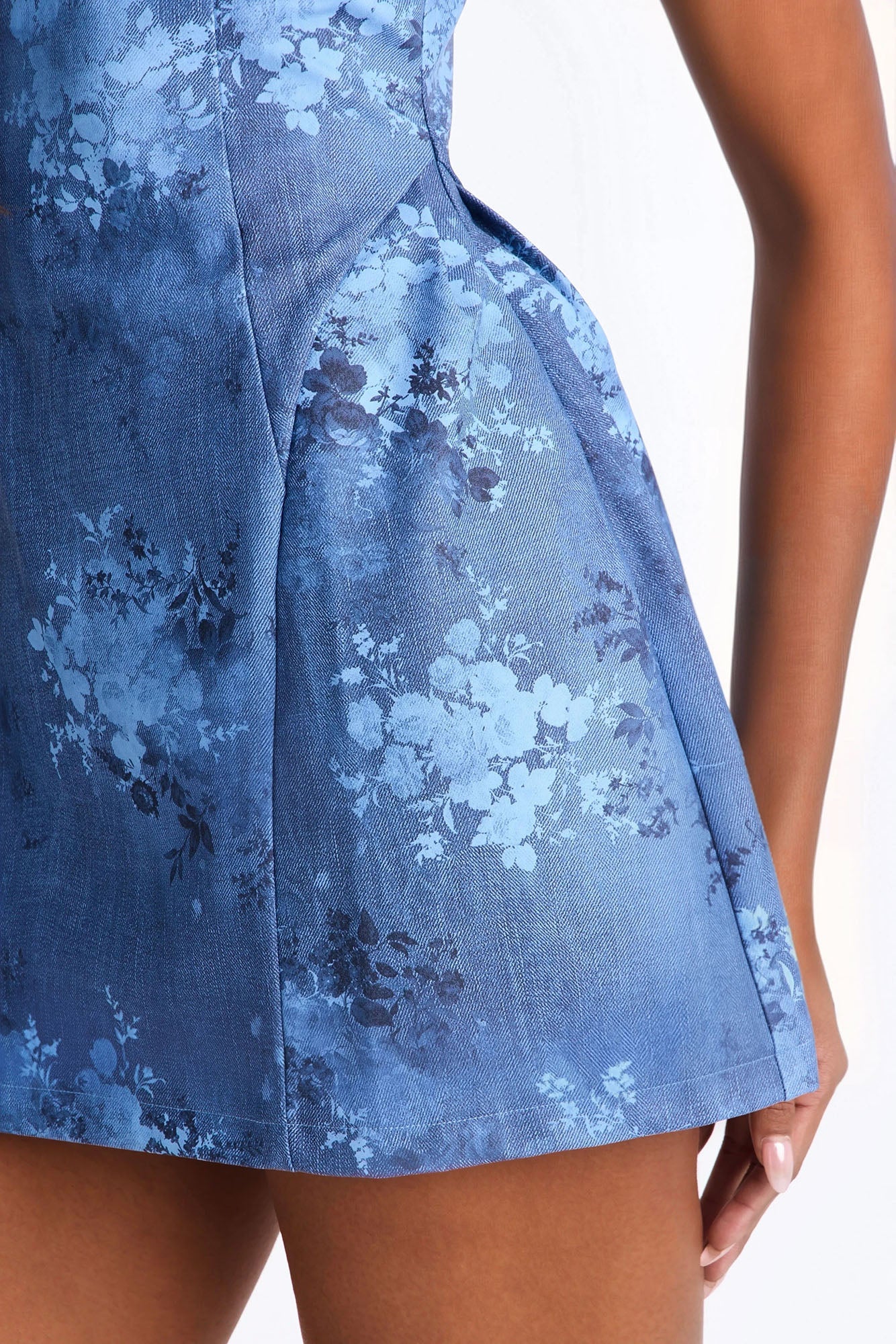 Josephine Floral Faux Leather Mini Dress - Blue