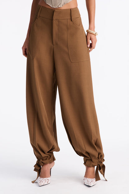 Anastasia Mid Rise Tie Ankle Jogger Pant 30″ - Brown