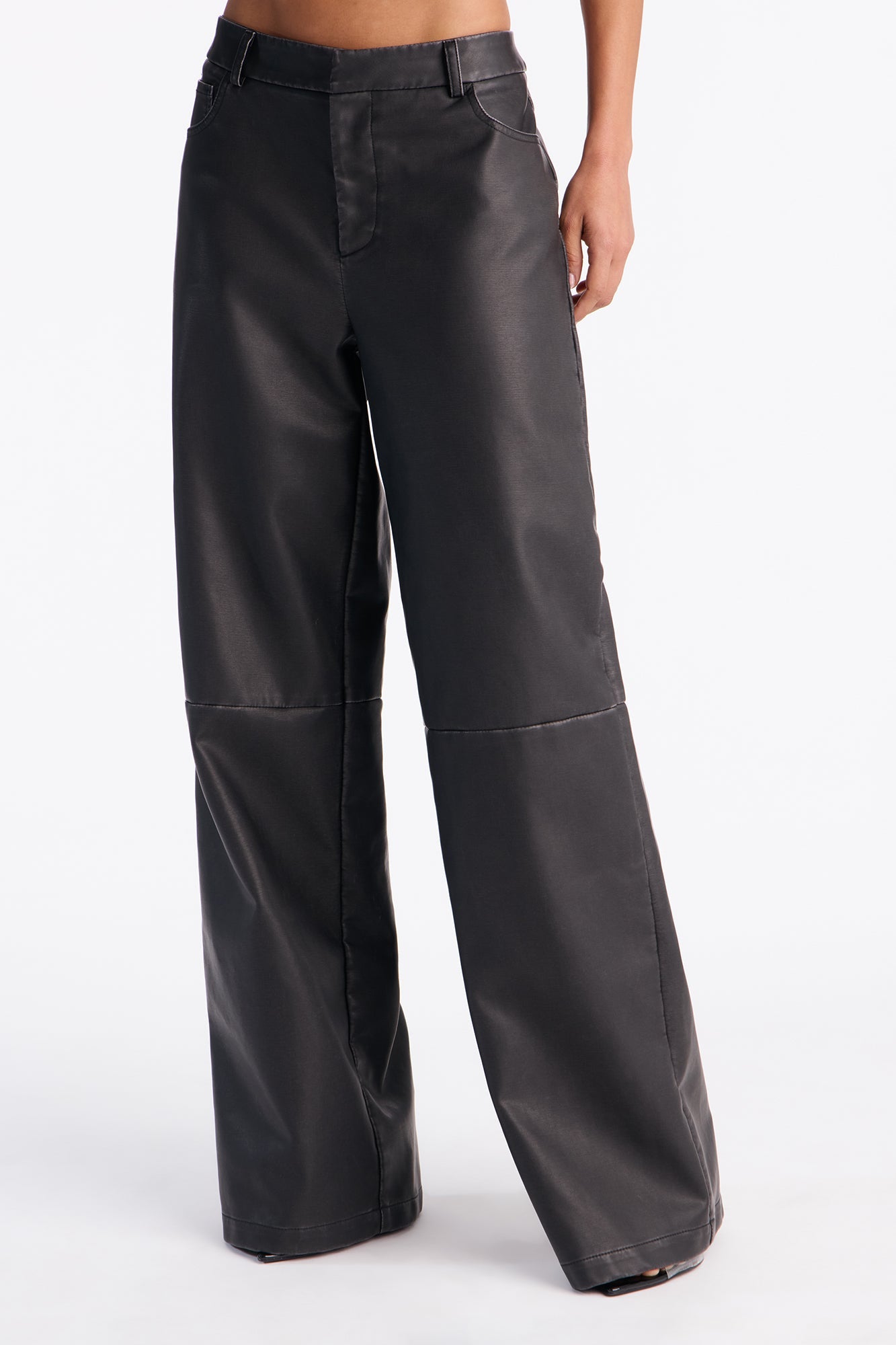 Double Down Faux Leather Wide Leg Pant 33″ - Black
