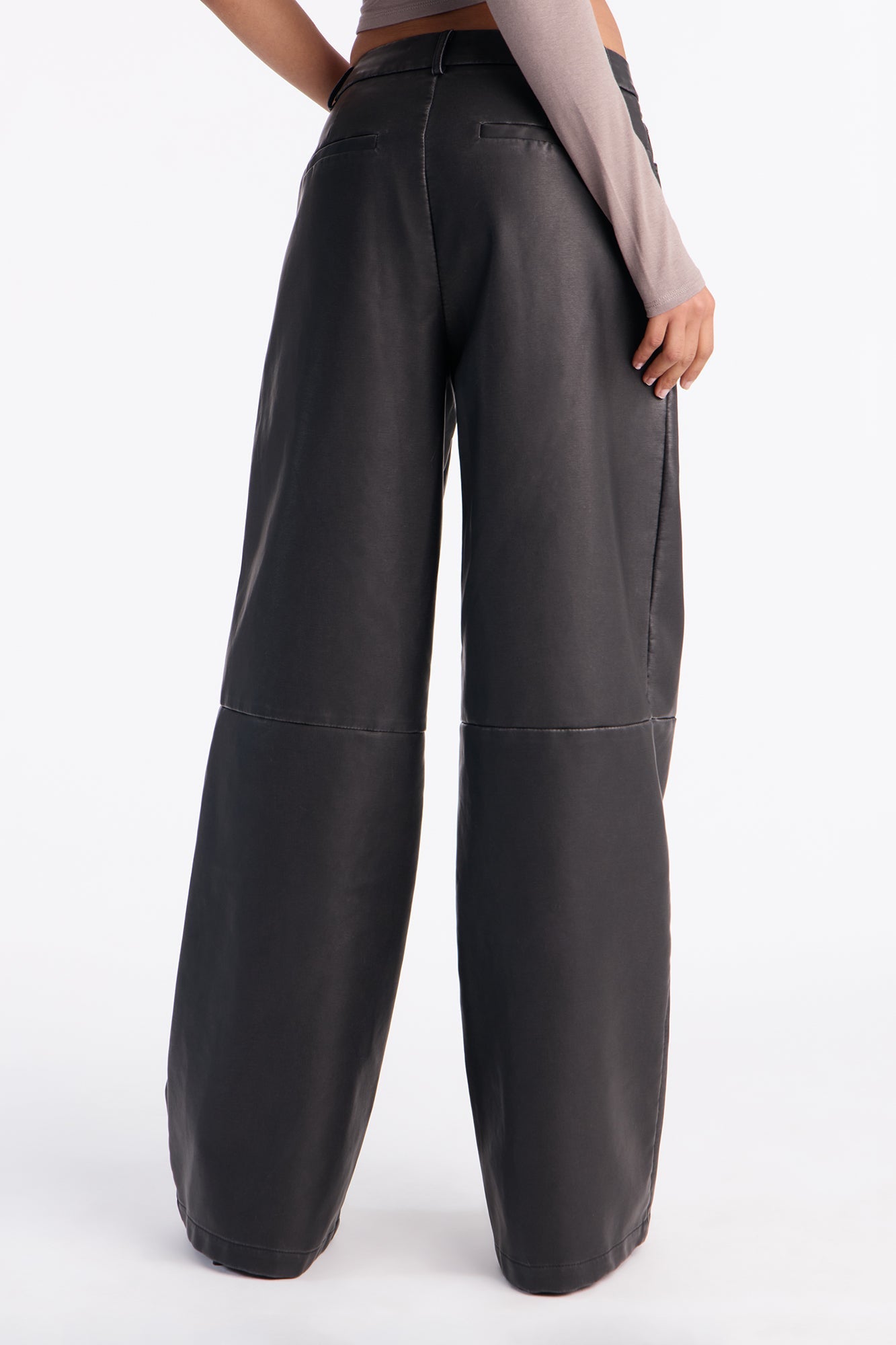 Double Down Faux Leather Wide Leg Pant 33″ - Black