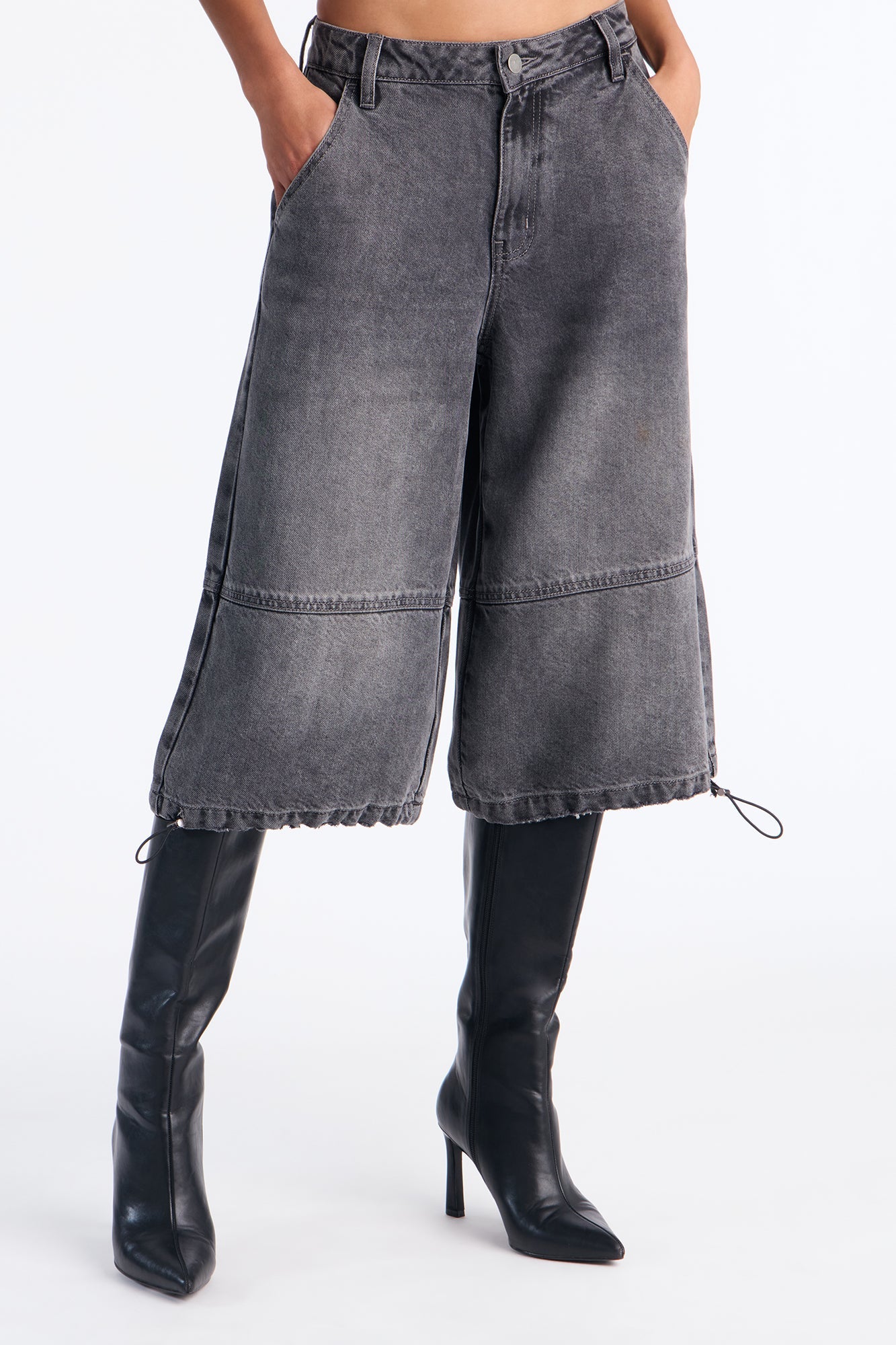 Chelsea Drapey Denim Jorts - Grey