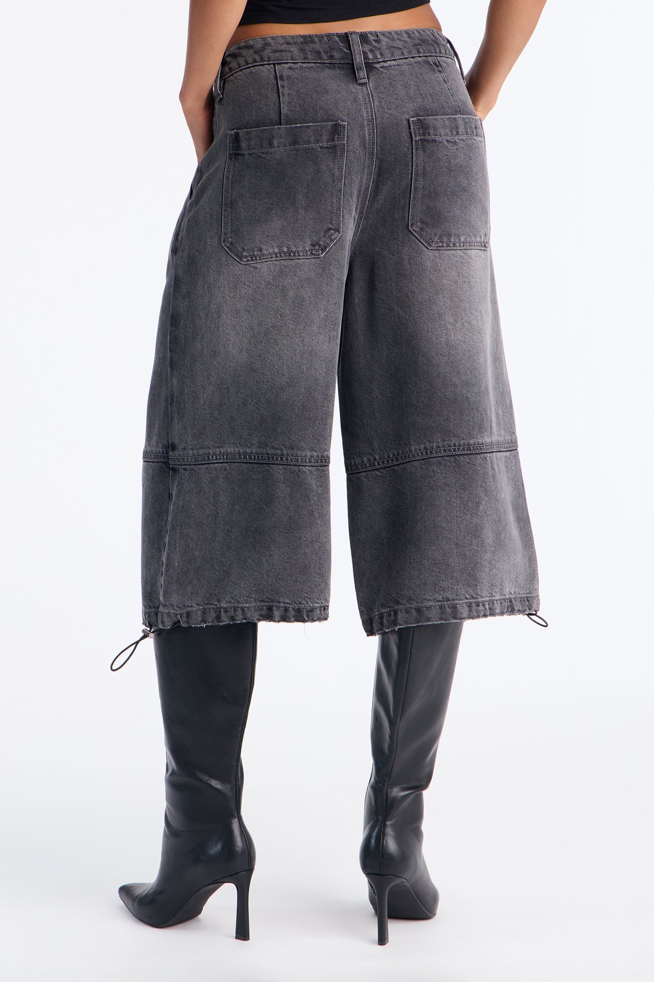 Chelsea Drapey Denim Jorts - Grey