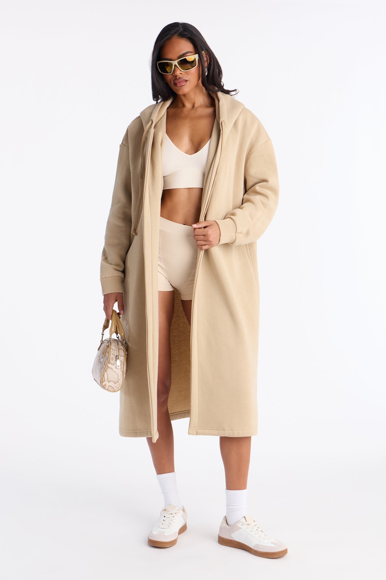 Jolie Cozy Fleece Trench - Taupe