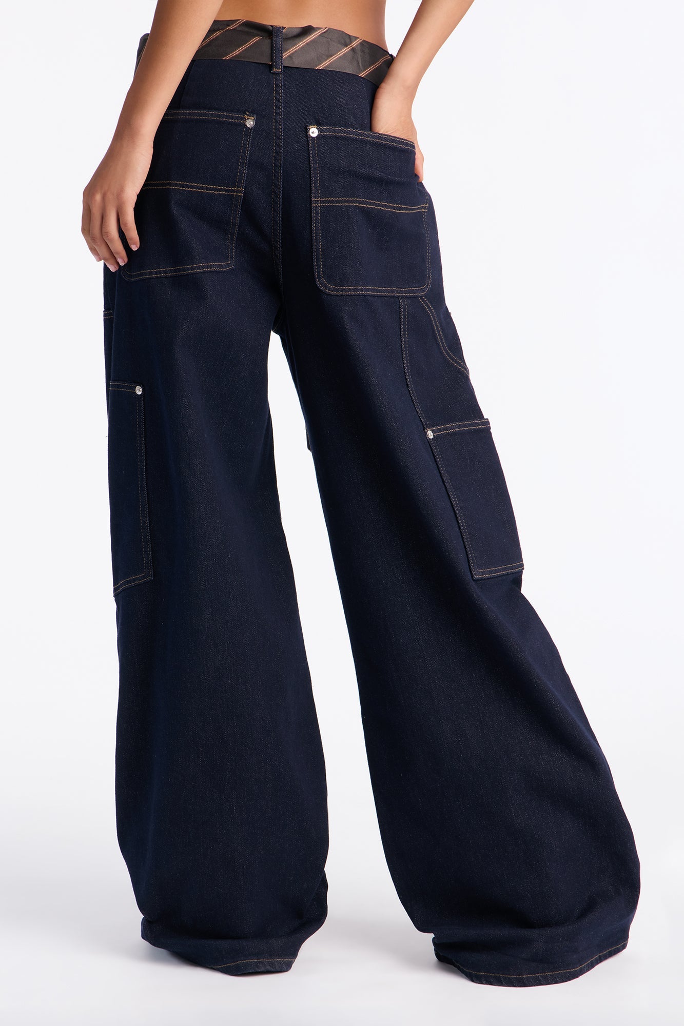 Make It Snappy Tie Belt And Charms Jeans - Dark Denim