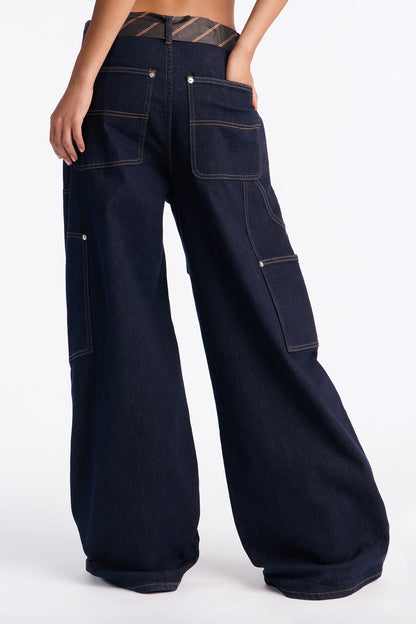 Make It Snappy Tie Belt And Charms Jeans - Dark Denim