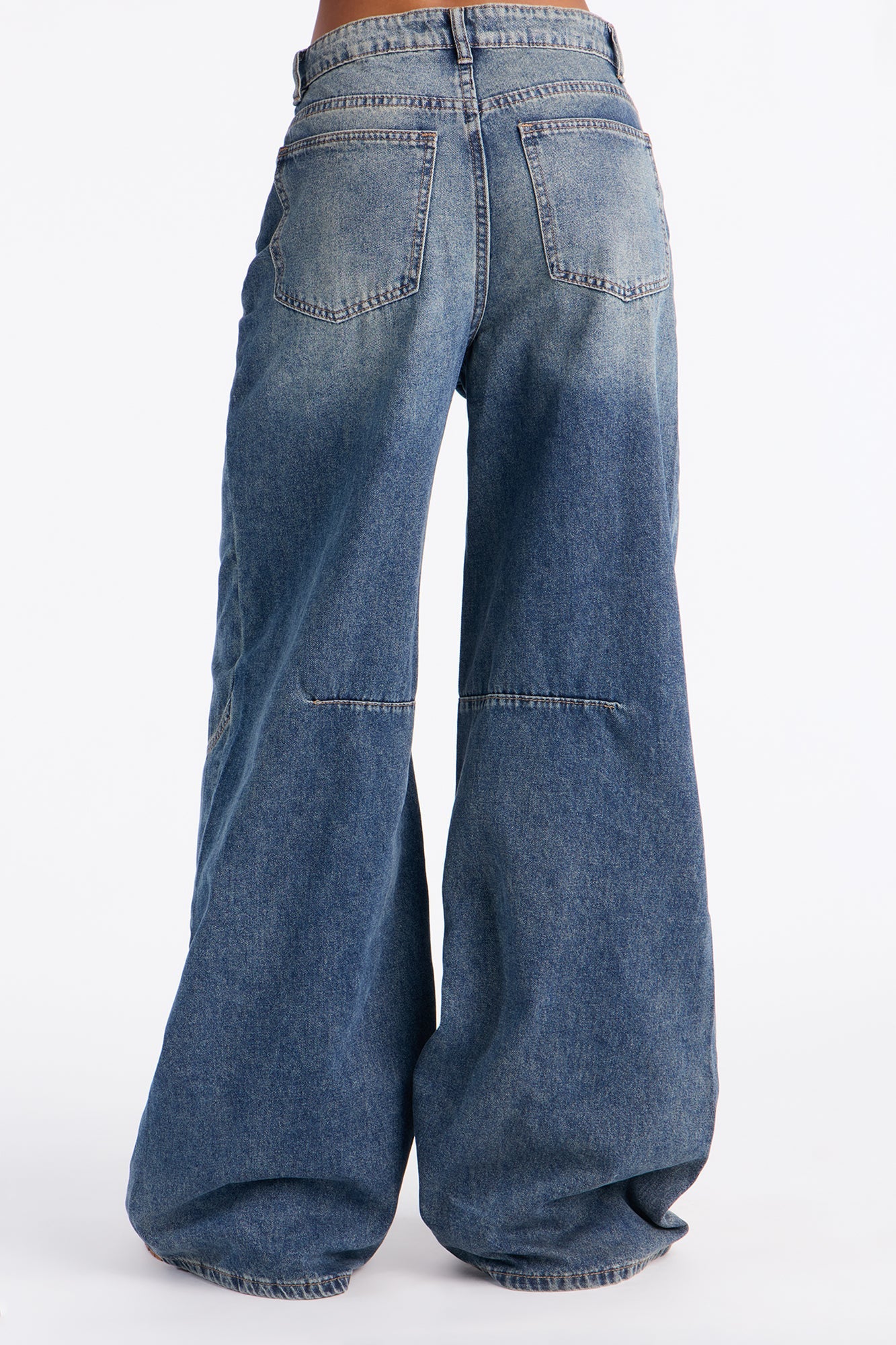 Off I Go Rib Waistband Baggy Jeans - Vintage Wash