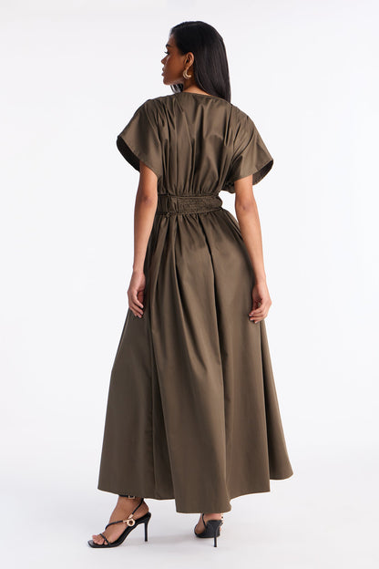 Maya Tie Waist Maxi Dress - Olive