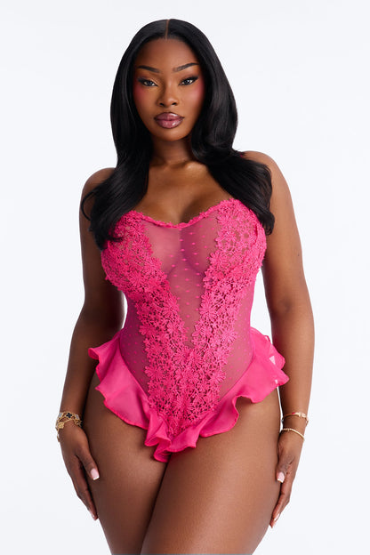 Bedroom Dreams Mesh Embroidered Sleep Teddy - Fuchsia