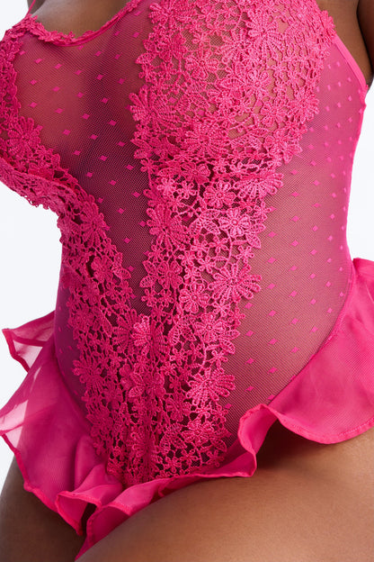 Bedroom Dreams Mesh Embroidered Sleep Teddy - Fuchsia