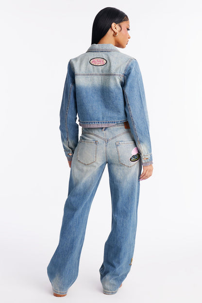 Von Dutch Plaid Boxer Wide Leg Jeans - Vintage Wash