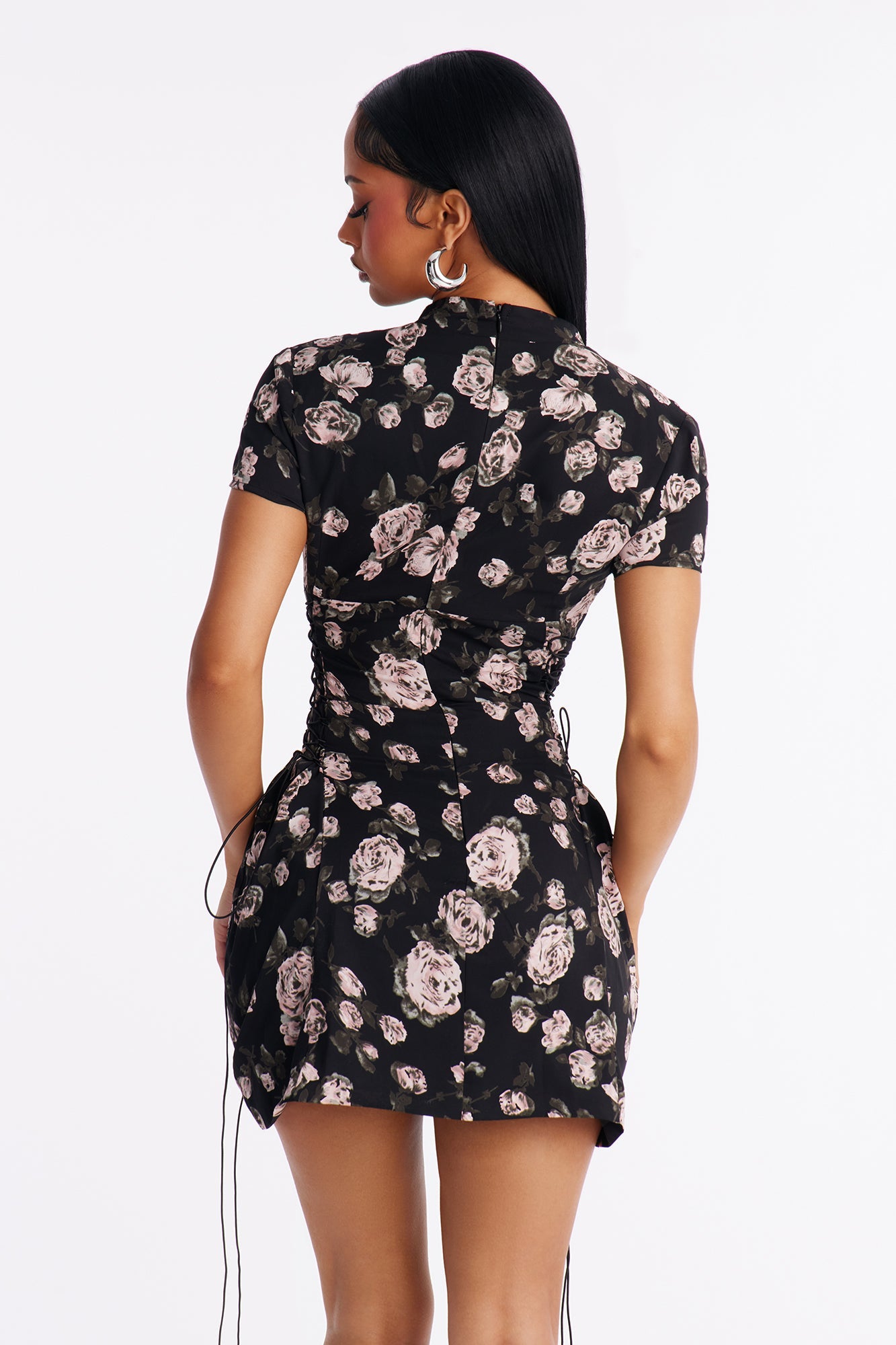 Joelle Short Sleeve Floral Mini Dress - Black/combo