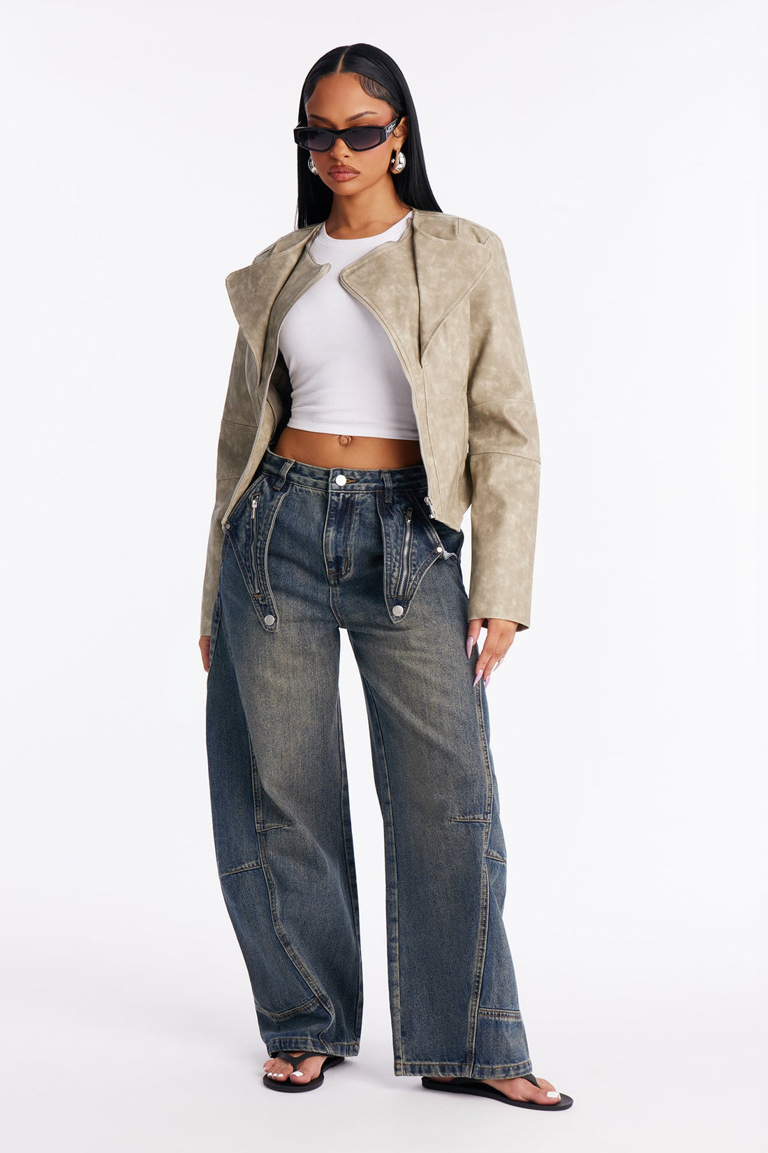 Up For Grabs Barrel Leg Jeans - Vintage Wash