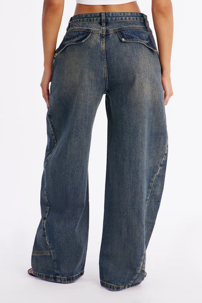 Up For Grabs Barrel Leg Jeans - Vintage Wash